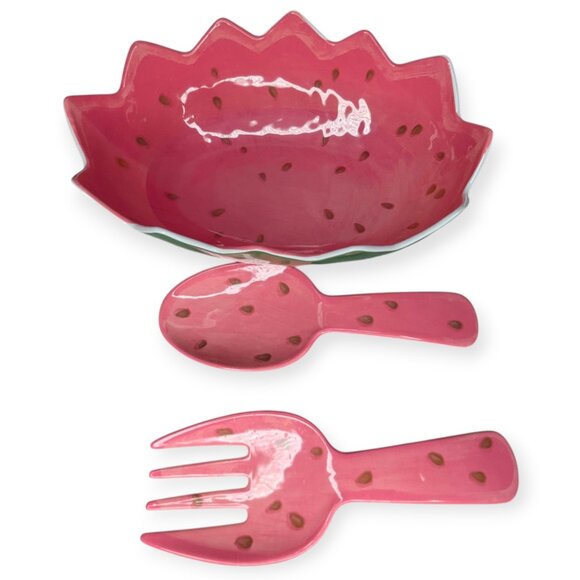 Melamine Watermelon Bowl & Serving Utensil Set of 3 - Picture 1 of 12